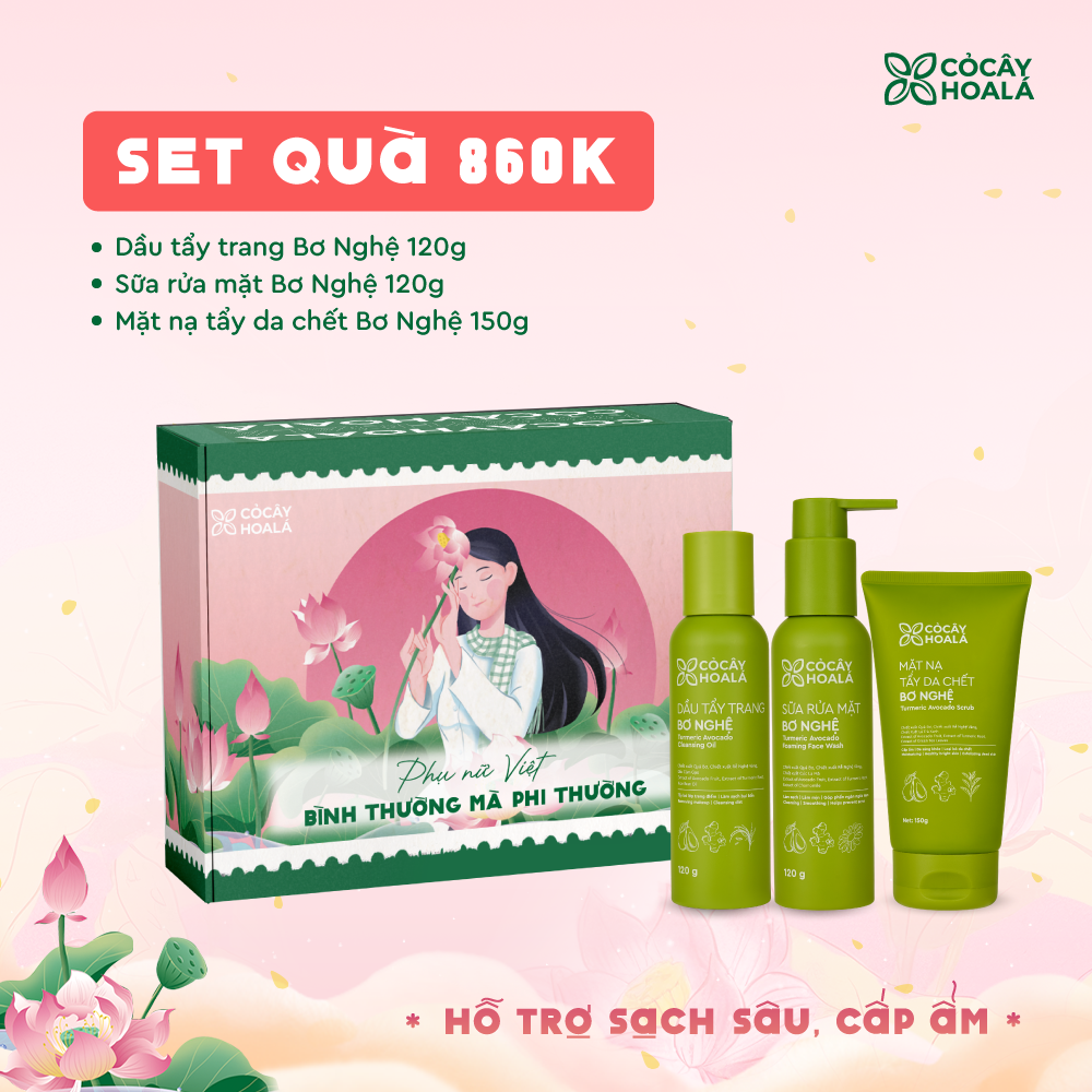 [SET 20/10] Set 3: Combo 3 Bơ Nghệ Fullsize (Dầu tẩy trang, Sữa rửa mặt, Mặt nạ tẩy da chết) - Hộp quà “Bình Thường Mà Phi Thường”