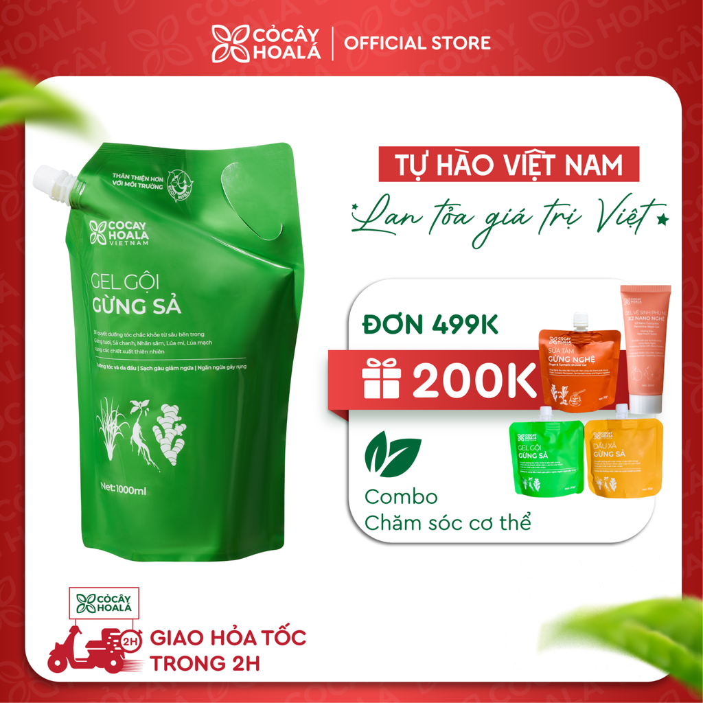 Túi Refill Dầu Gội Thảo Dược Gừng Sả Cỏ Cây Hoa Lá 1000g