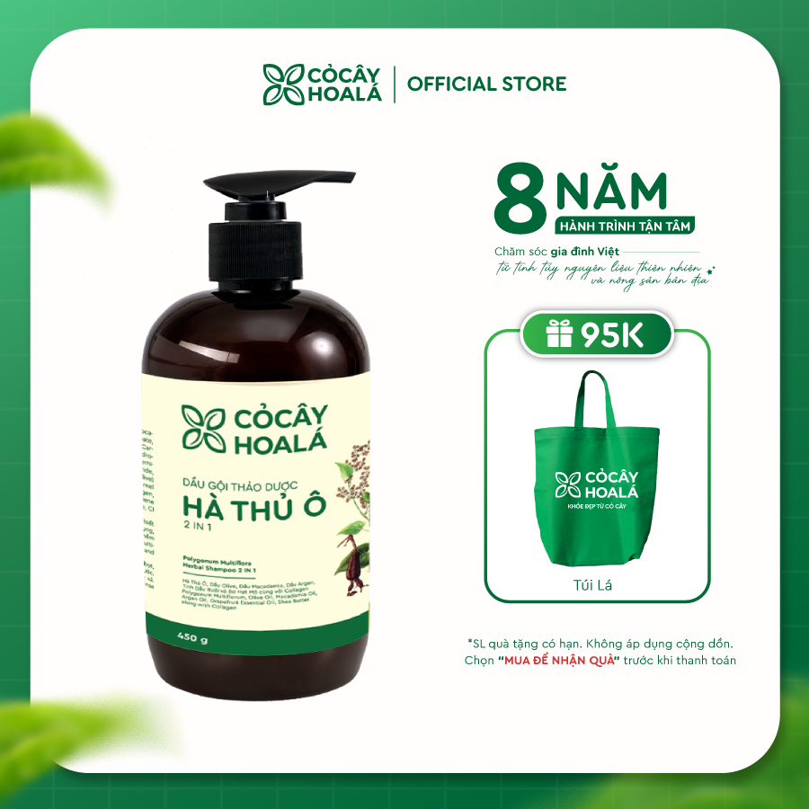 Dầu Gội Thảo Dược Hà Thủ Ô 2IN1 Cỏ Cây Hoa Lá 450G