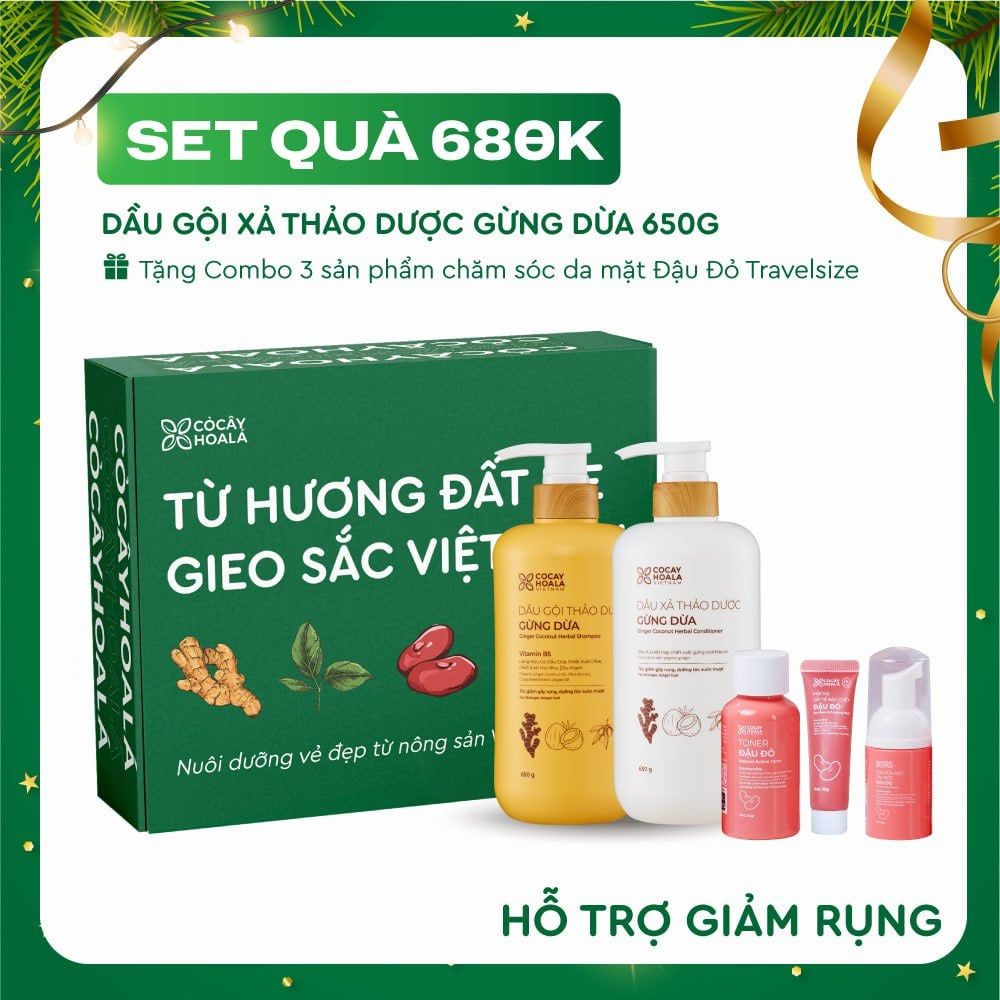 [SET QUÀ 680K] Set 1: Combo Gừng Dừa - Tặng Set mini Đậu Đỏ (Tẩy da chết + Sữa rửa mặt + Toner)