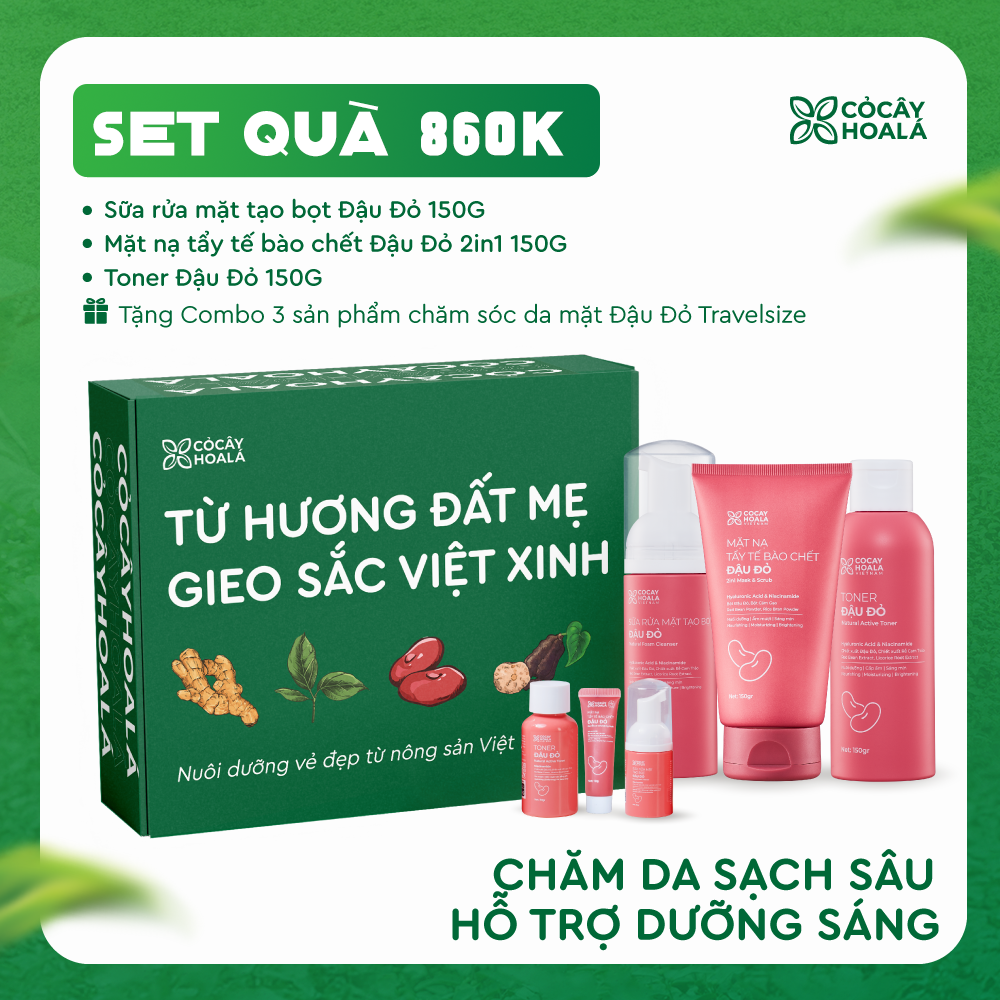 [SET QUÀ 860K] Set 2: Combo 3 Đậu Đỏ Fullsize 150g (Tẩy da chết + Sữa rửa mặt + Toner)