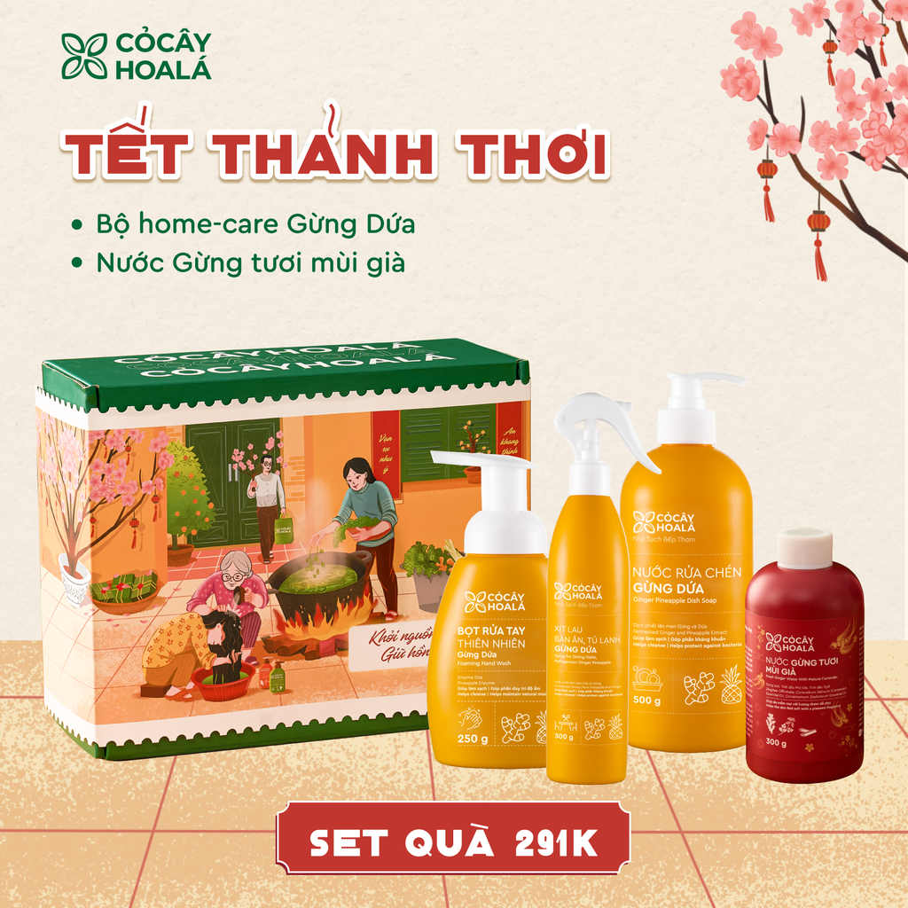 [SET 1] TẾT THẢNH THƠI: Bộ Homecare Gừng Dứa + Nước Gừng Tươi Mùi Già