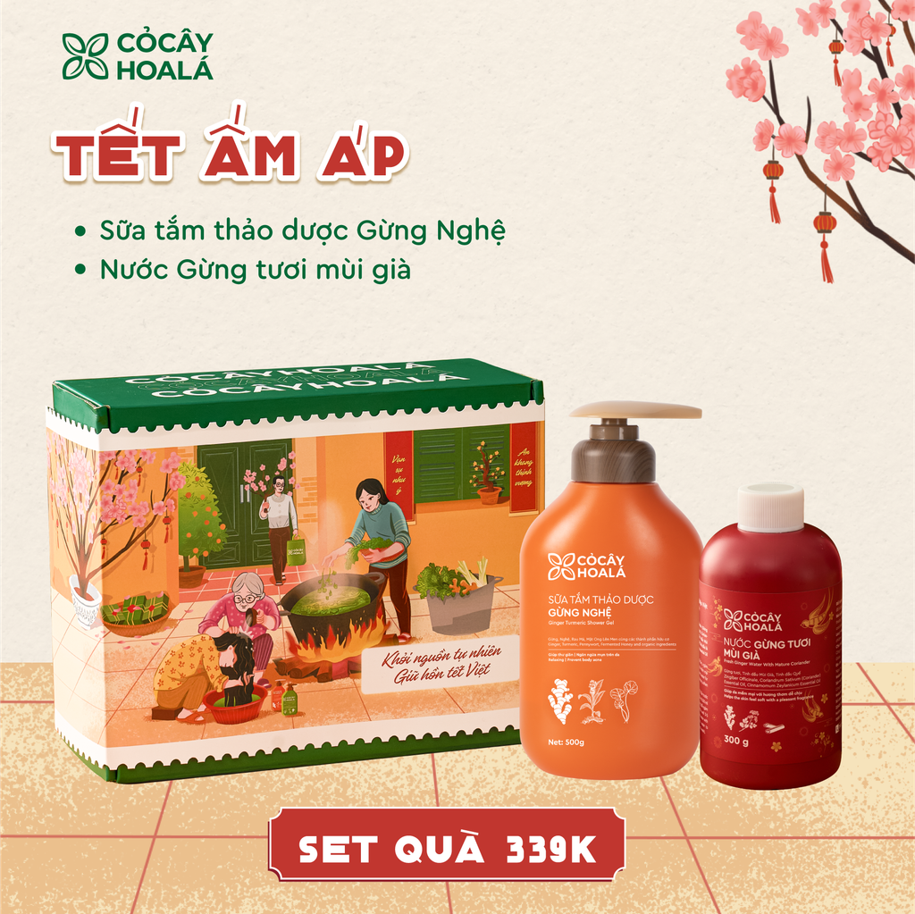 [SET 2] TẾT ẤM ÁP: Sữa Tắm Thảo Dược Gừng nghệ + Nước Gừng Tươi Mùi Già