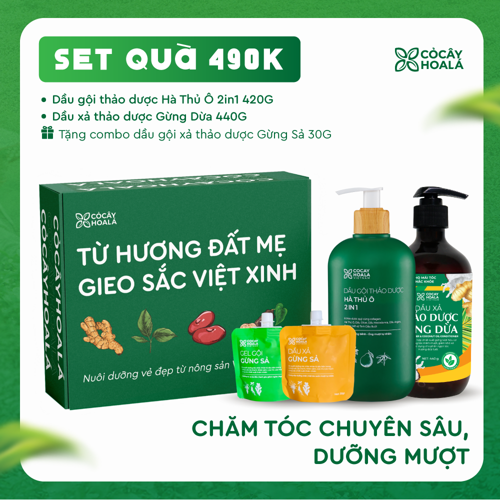 [SET 20/11] Set 3: Combo Dầu gội Hà Thủ Ô 420G + xả Gừng Dừa 440g - Tặng cặp Gội Xả Gừng Sả 30g