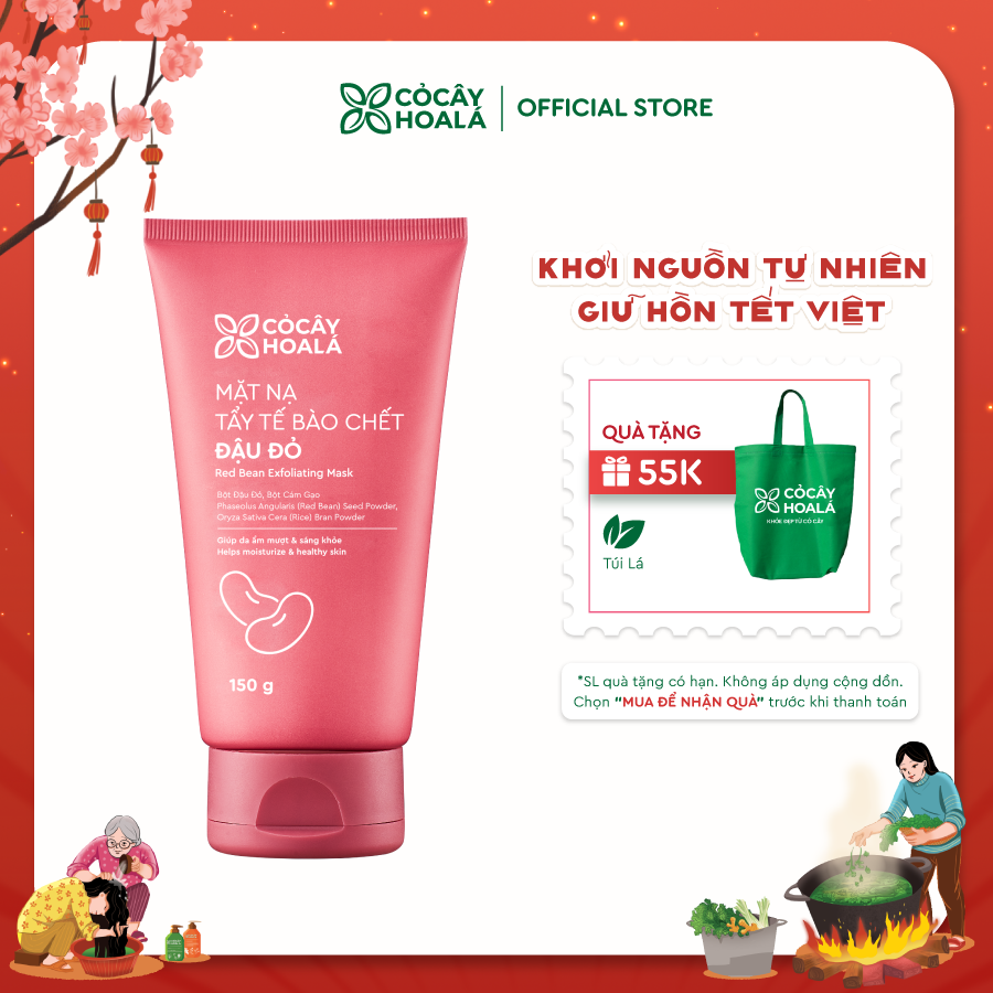Mặt nạ tẩy tế bào chết Đậu đỏ Cỏ Cây Hoa Lá 150g