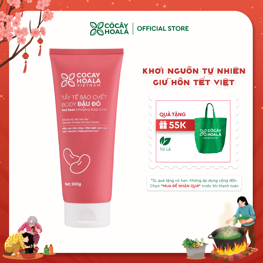 Tẩy Da Chết Body Đậu Đỏ Cỏ Cây Hoa Lá 200g