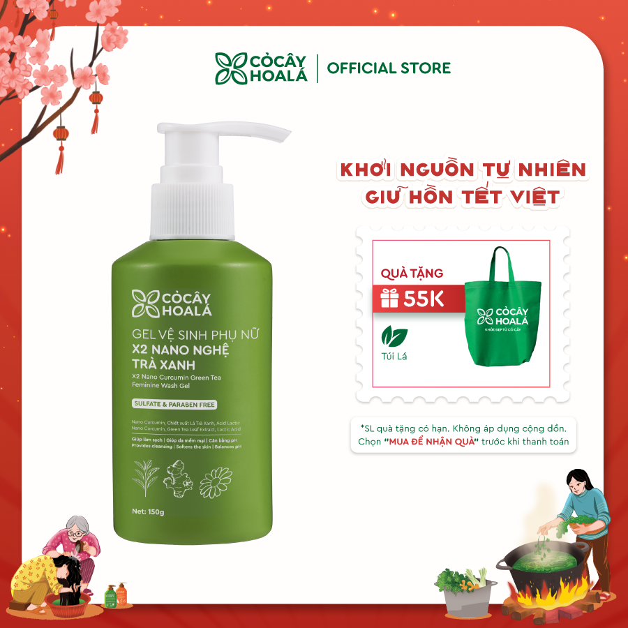 Gel vệ sinh phụ nữ X2 nano nghệ trà xanh Cỏ Cây Hoa Lá 150ml