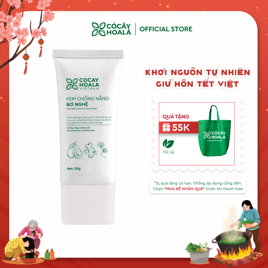 Kem Chống Nắng Bơ Nghệ Cỏ Cây Hoa Lá 30g CHỐNG NẮNG - DƯỠNG ẨM