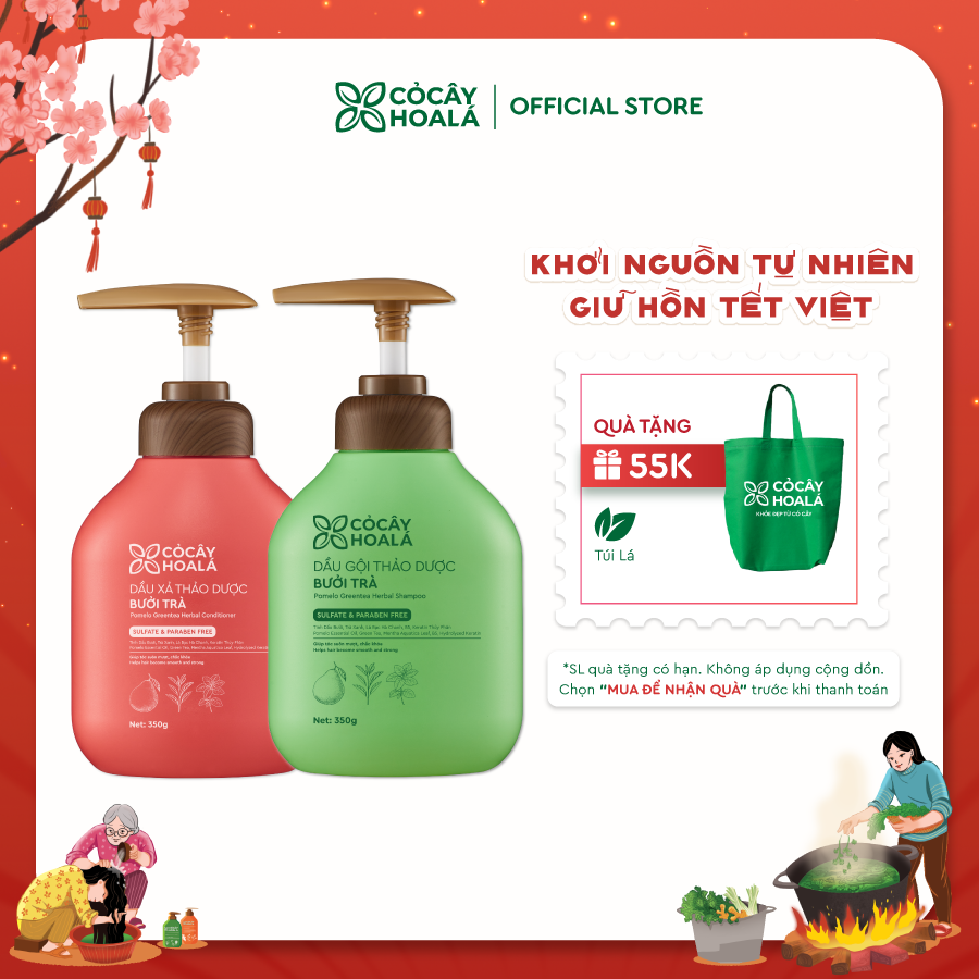 Combo Gội Xả Thảo Dược Bưởi Trà 350g