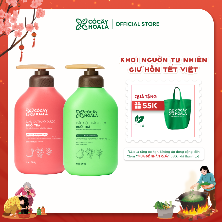 Combo Gội Xả Thảo Dược Bưởi Trà 500g