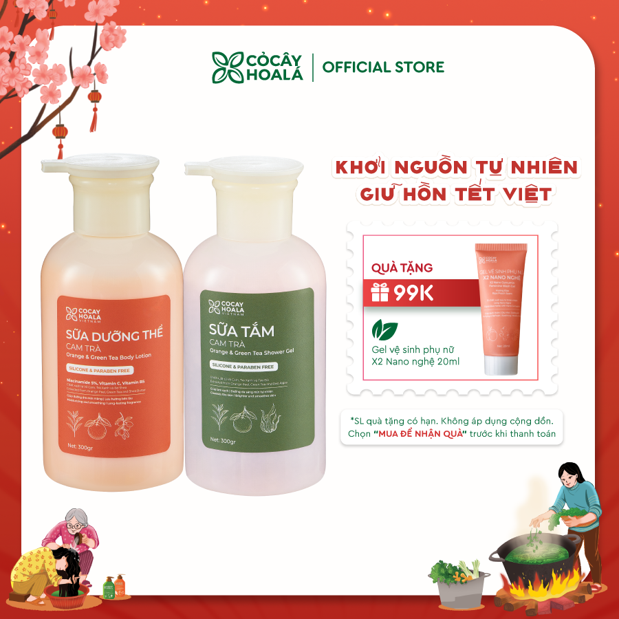 Combo Sữa Dưỡng Thể và Sữa Tắm Cam Trà Cỏ Cây Hoa Lá 300g