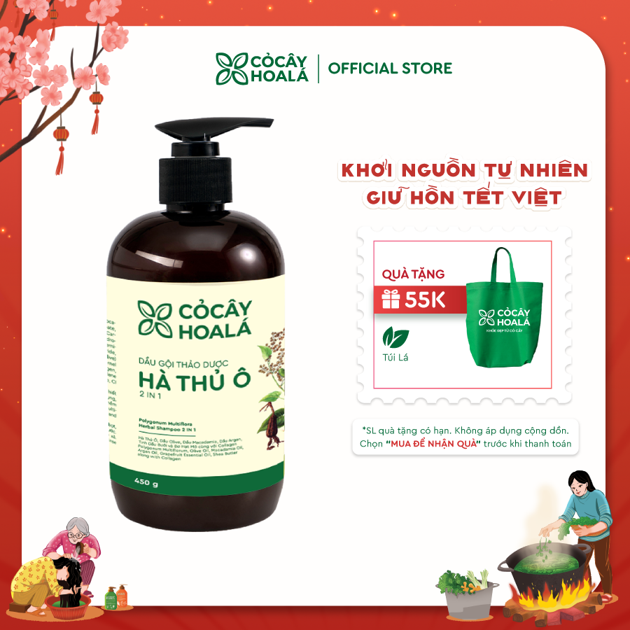 Dầu Gội Thảo Dược Hà Thủ Ô 2IN1 Cỏ Cây Hoa Lá 450G