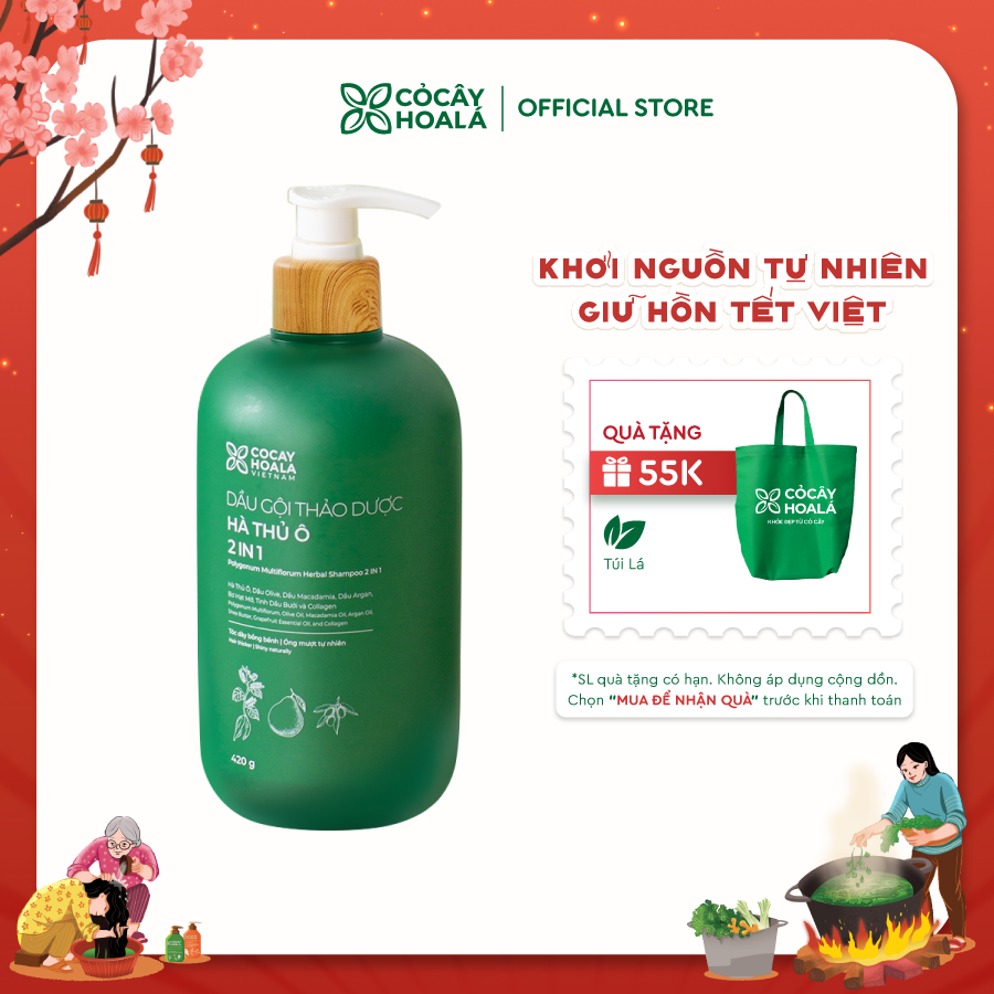 Dầu Gội Thảo Dược Hà Thủ Ô 2IN1 Cỏ Cây Hoa Lá 420G