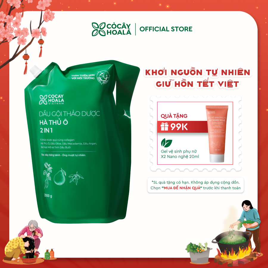 Dầu gội thảo dược Hà thủ ô 2in1 Cỏ Cây Hoa Lá 2000g