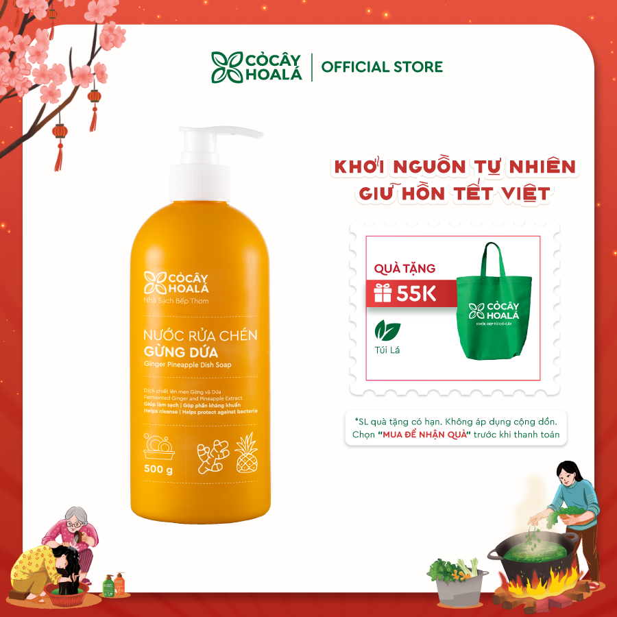 Nước Rửa Chén Thiên Nhiên Gừng Dứa Cỏ Cây Hoa Lá 500g