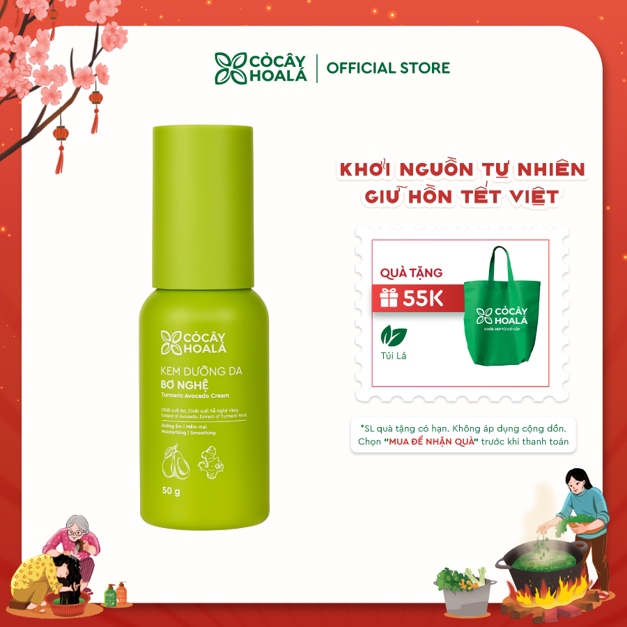 Kem Dưỡng Da Bơ Nghệ Cỏ Cây Hoa Lá 50g DƯỠNG ẨM CHUYÊN SÂU