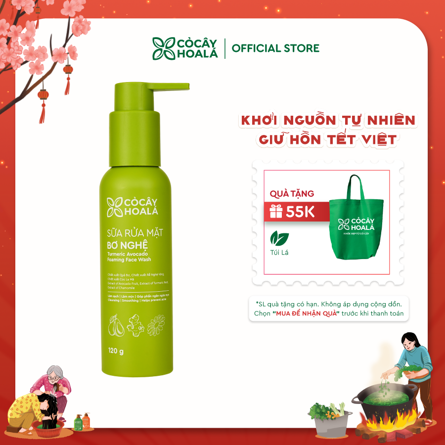 Sữa Rửa Mặt Bơ Nghệ Cỏ Cây Hoa Lá 120g SẠCH SÂU