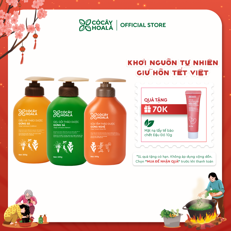 Combo Dầu gội xả thảo dược Gừng Sả và Sữa tắm thảo dược Gừng Nghệ