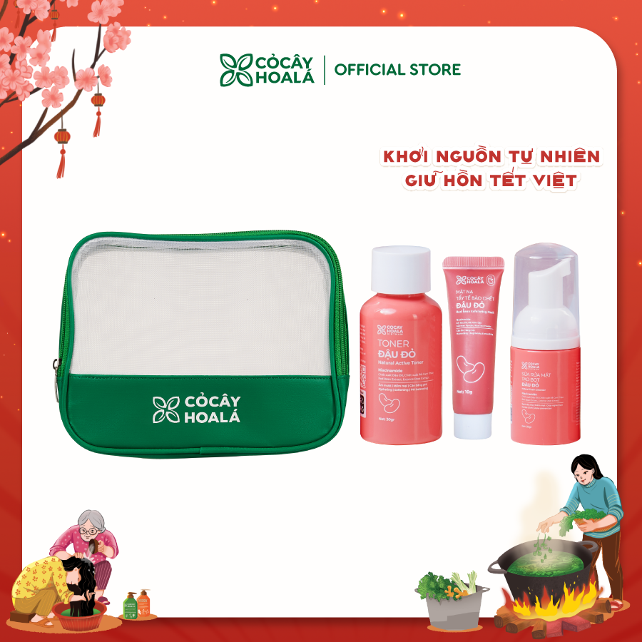 Bộ sản phẩm chăm sóc da Đậu đỏ phiên bản Mini