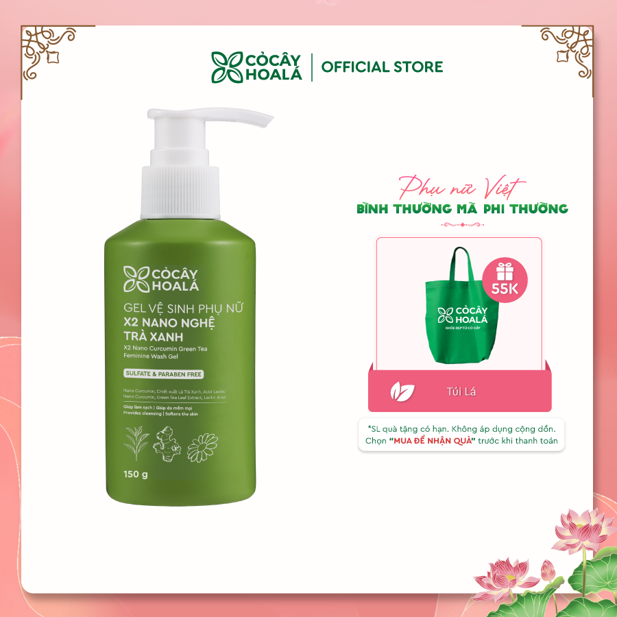 Gel vệ sinh phụ nữ X2 nano nghệ trà xanh Cỏ Cây Hoa Lá 150ml