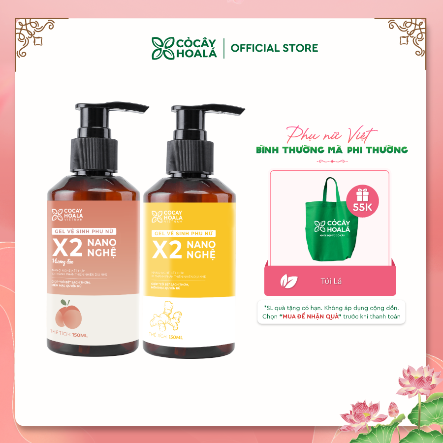 Dung dịch vệ sinh phụ nữ Gel X2 nano nghệ Cỏ Cây Hoa Lá 150g Làm Sạch, Ngừa Vi Khuẩn