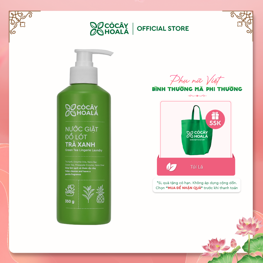 Nước giặt đồ lót trà xanh Cỏ Cây Hoa Lá 350gr kháng khuẩn, ngăn ngừa nấm & làm sạch hiệu quả