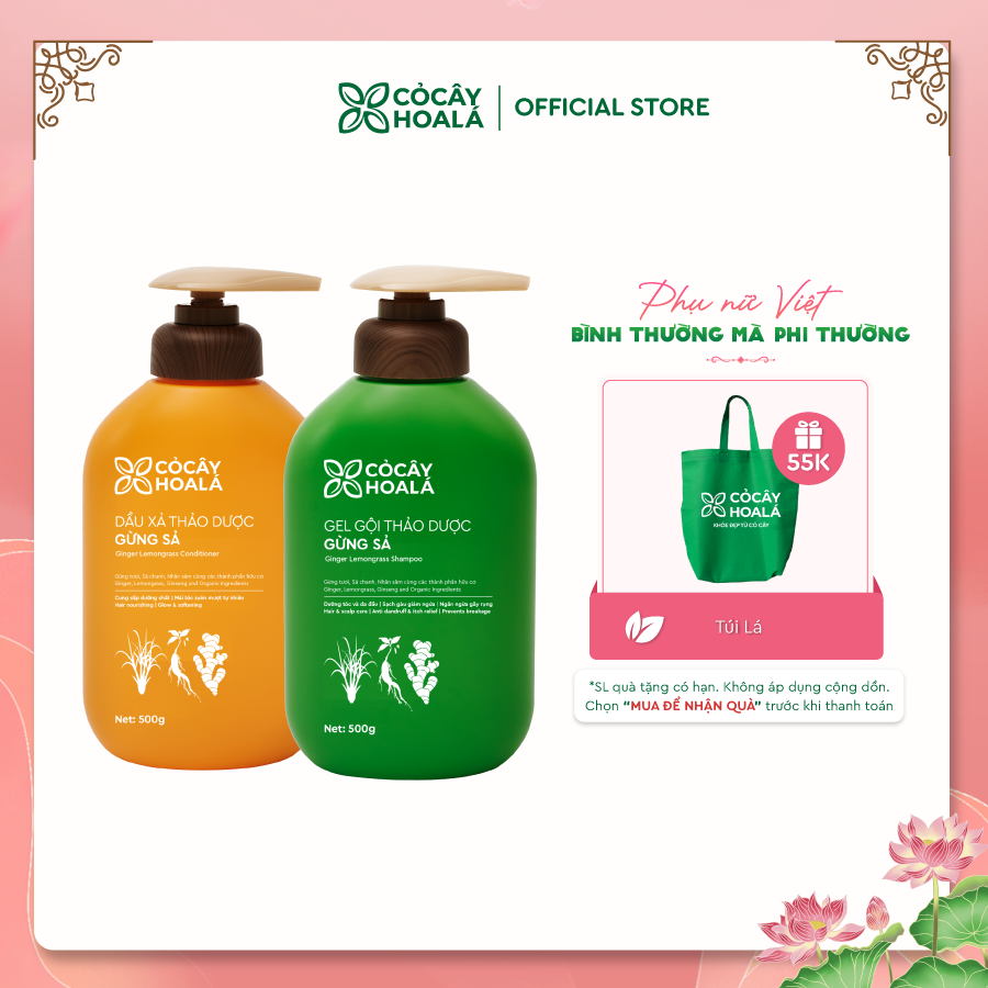 Combo Dầu Gội Xả Thảo Dược Gừng Sả Cỏ Cây Hoa Lá 500g