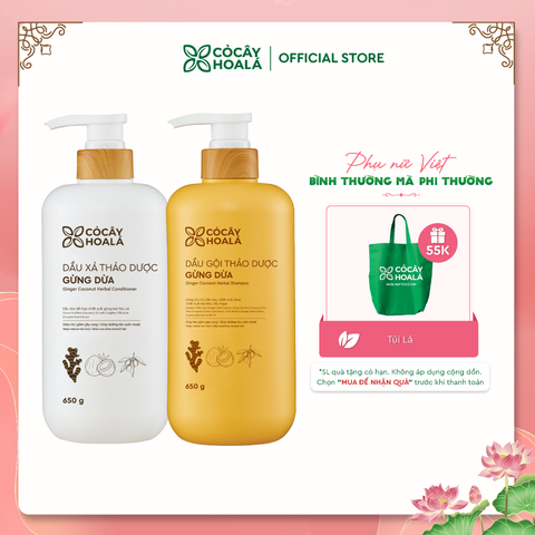 Combo dầu gội xả thảo dược Gừng Dừa Cỏ Cây Hoa Lá 650g