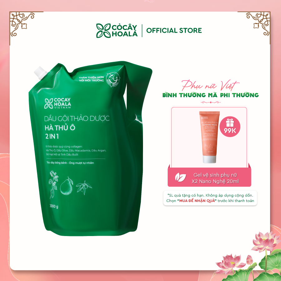Dầu gội thảo dược Hà thủ ô 2in1 Cỏ Cây Hoa Lá 2000g