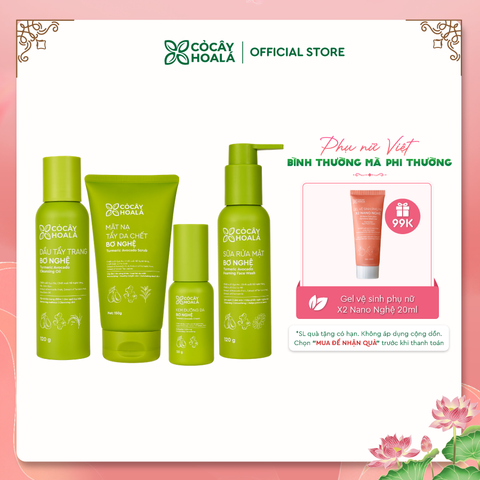 Combo Bơ Nghệ 4 Bước Dưỡng ẩm chuyên sâu Cỏ Cây Hoa Lá (Dầu Tẩy Trang, Sữa Rửa Mặt, Mặt Nạ Tẩy Tế Bào Chết, Kem Dưỡng)