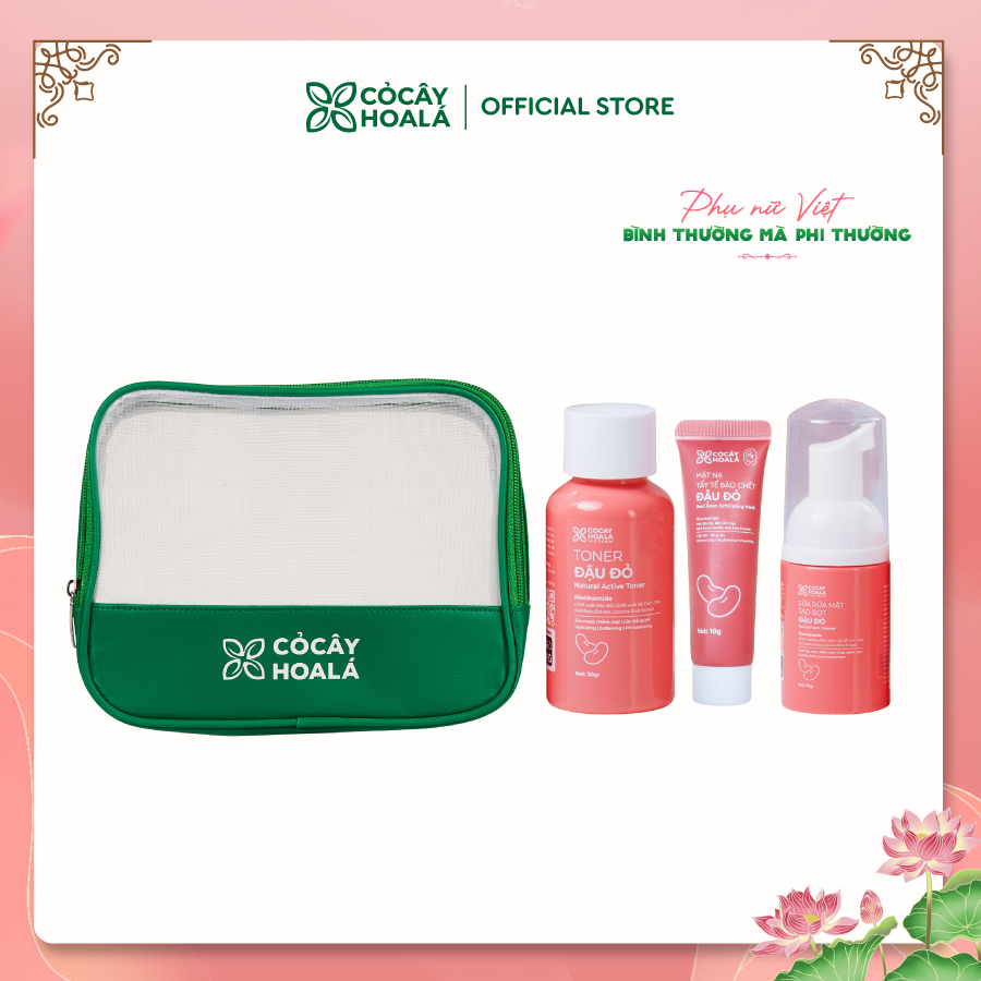 Túi Đi đi - Bộ sản phẩm chăm sóc da Đậu đỏ, nhỏ gọn khi mang đi du lịch