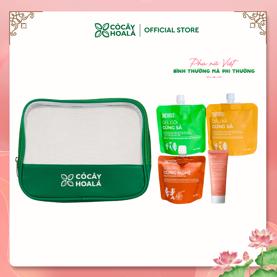 Túi Đi đi - Bộ dầu gội xả Gừng Sả và sữa tắm Gừng Nghệ, nhỏ gọn khi mang đi du lịch