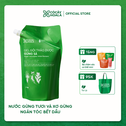 Túi Refill Dầu Gội Thảo Dược Gừng Sả Cỏ Cây Hoa Lá 1000g