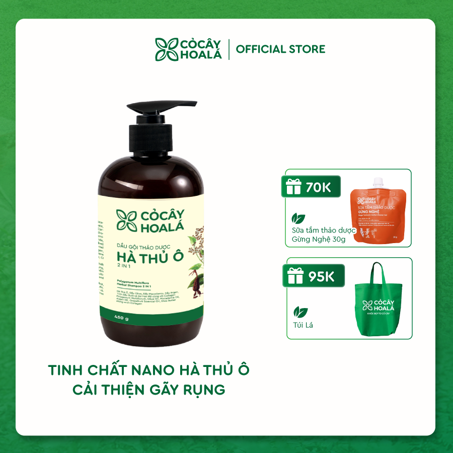 Dầu Gội Thảo Dược Hà Thủ Ô 2IN1 Cỏ Cây Hoa Lá 450G