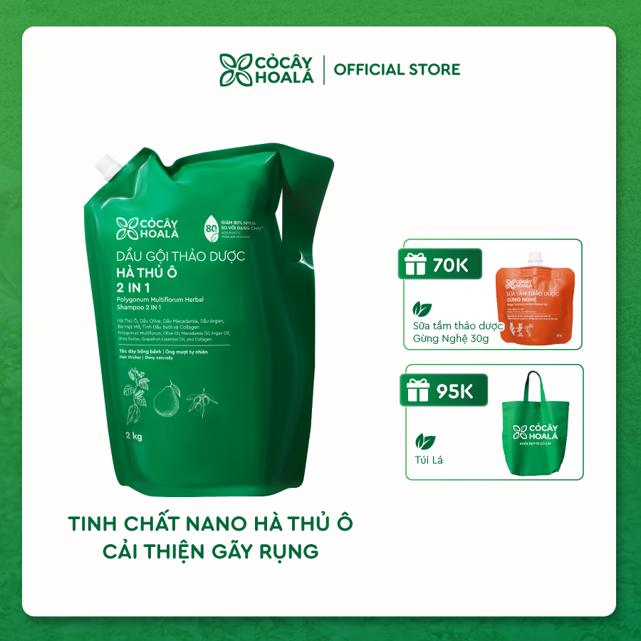 Túi Refill Dầu Gội Thảo Dược Hà Thủ Ô 2in1 Cỏ Cây Hoa Lá (2kg)