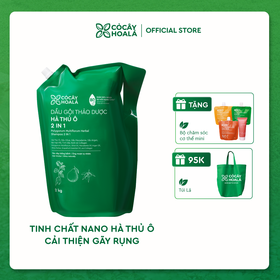 Túi Refill Dầu Gội Thảo Dược Hà Thủ Ô 2in1 Cỏ Cây Hoa Lá (2kg)