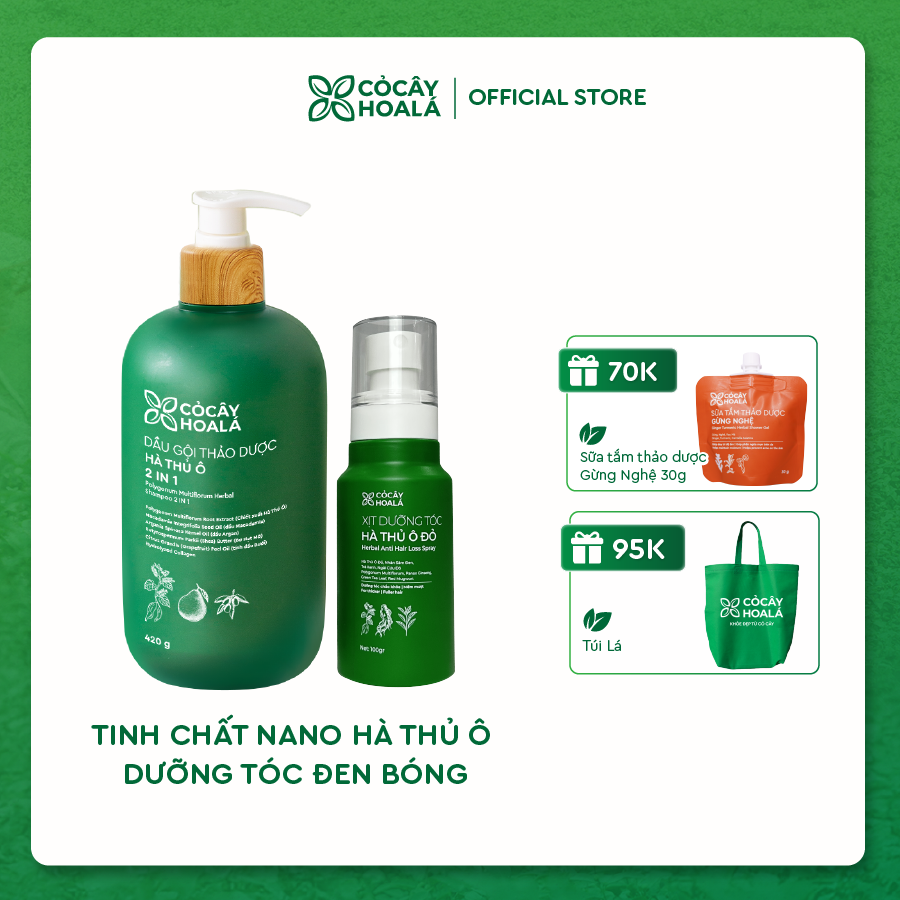 Combo Chăm Sóc Tóc Gội Xịt Hà Thủ Ô Cỏ Cây Hoa Lá