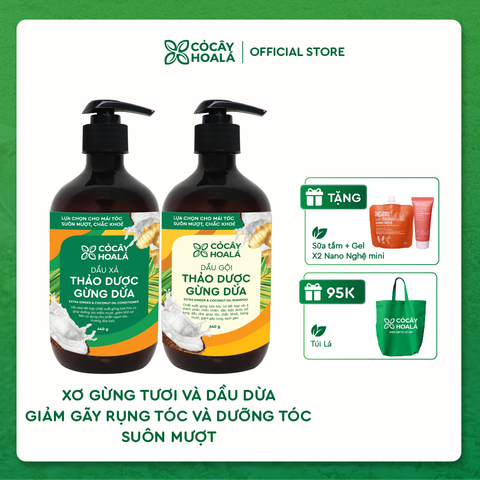 Combo dầu gội xả thảo dược Gừng Dừa Cỏ Cây Hoa Lá 440g