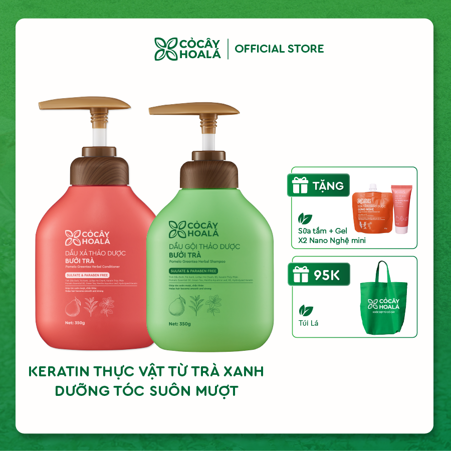 Combo Gội Xả Thảo Dược Bưởi Trà 350g