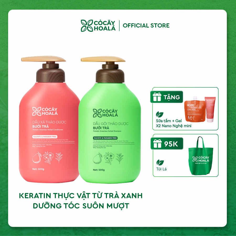 Combo Gội Xả Thảo Dược Bưởi Trà 500g