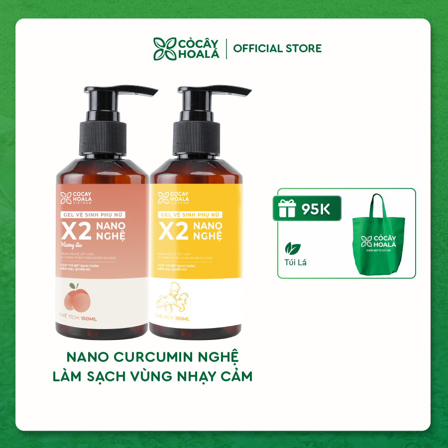 Dung dịch vệ sinh phụ nữ Gel X2 nano nghệ Cỏ Cây Hoa Lá 150g Làm Sạch, Ngừa Vi Khuẩn