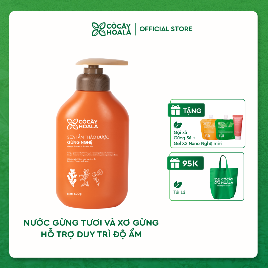 Sữa Tắm Thảo Dược Gừng Nghệ Cỏ Cây Hoa Lá 500g