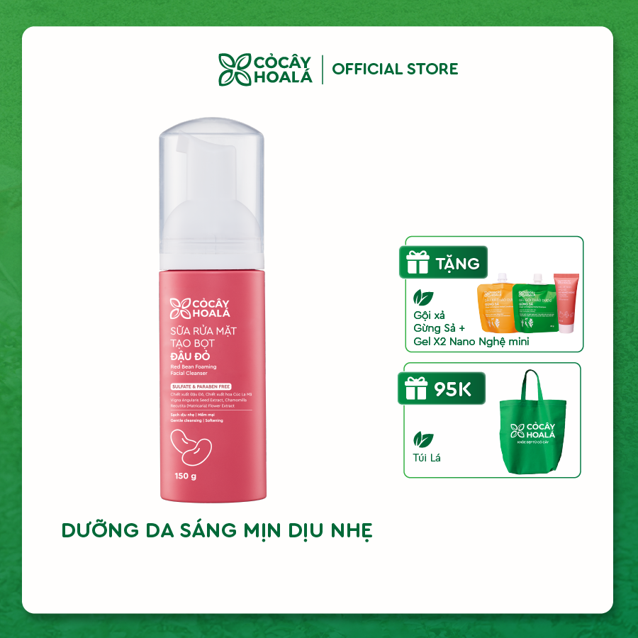 Sữa rửa mặt tạo bọt Đậu đỏ Cỏ Cây Hoa Lá 150g