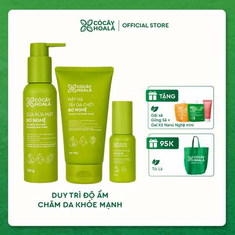 Combo Bơ Nghệ Làm Sạch Sâu Cỏ Cây Hoa Lá (Dầu Tẩy Trang, Sữa Rửa Mặt, Mặt Nạ Tẩy Tế Bào Chết Bơ Nghệ) phù hợp cho da khô