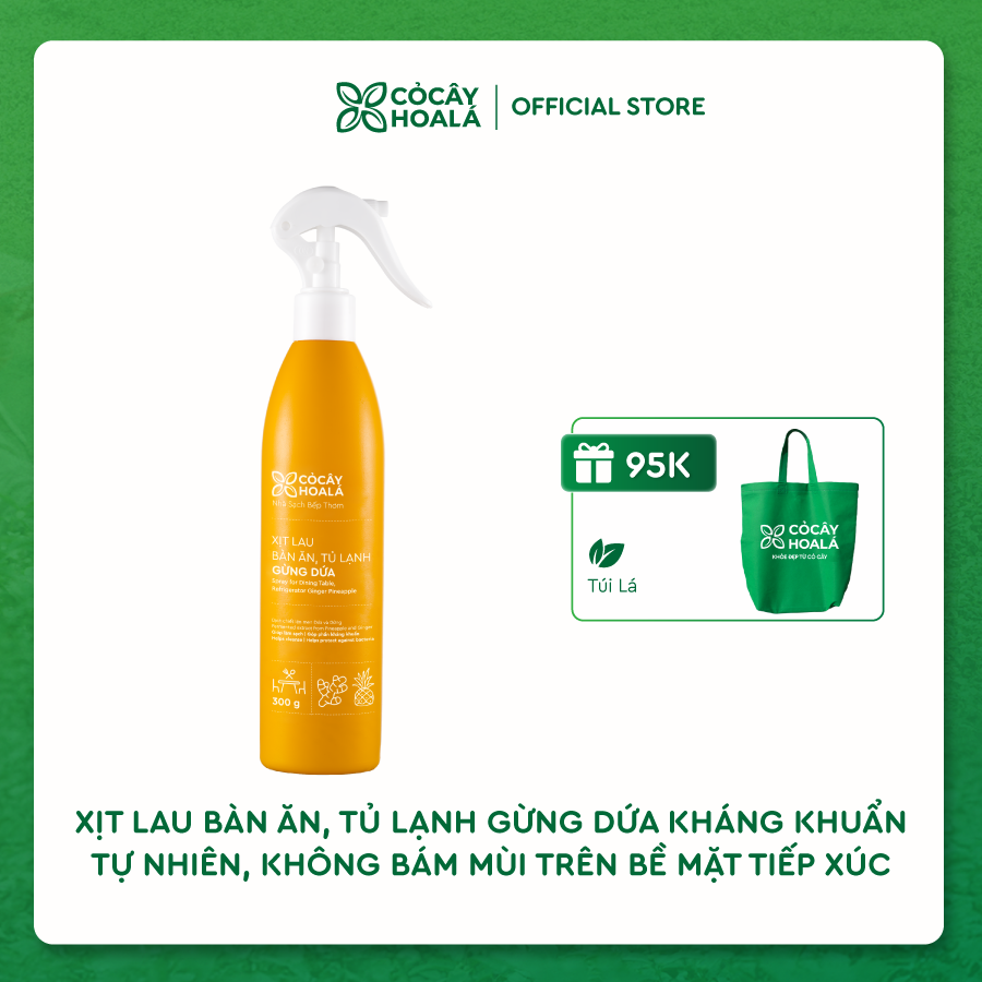 Xịt Lau Bàn Ăn, Tủ Lạnh Thiên Nhiên Gừng Dứa Cỏ Cây Hoa Lá 300g