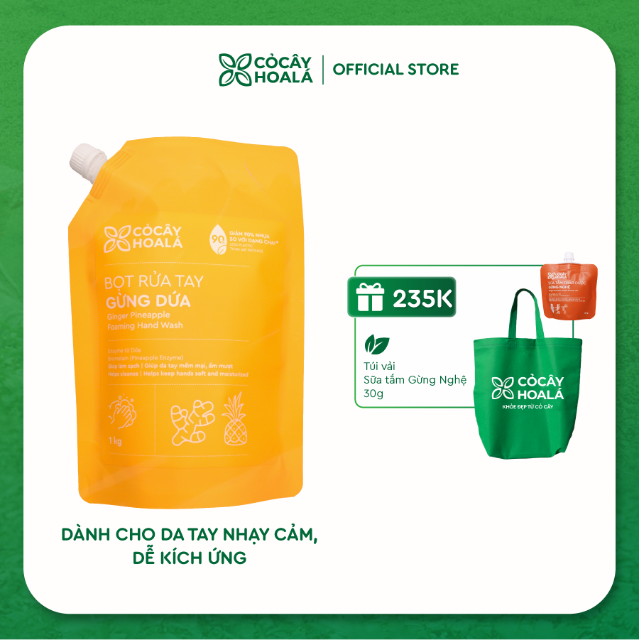 Túi Refill Bọt Rửa Tay Thiên Nhiên Gừng Dứa 1kg