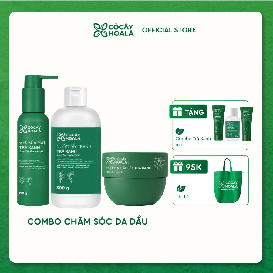 Combo Chăm Sóc Da Trà Xanh Cỏ Cây Hoa Lá Làm Sạch Sâu Góp Phần Ngừa Mụn