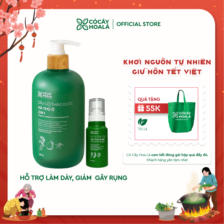 Combo Chăm Sóc Tóc Hà Thủ Ô Cỏ Cây Hoa Lá