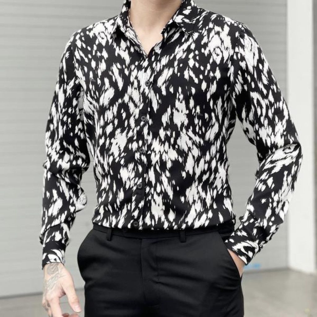  Áo sơ mi nam hoạ tiết TUTO5 Menswear SML02 - sơ mi lụa hàn loang mềm, mát không nhăn, sơ mi cao cấp phong cách cá tính 