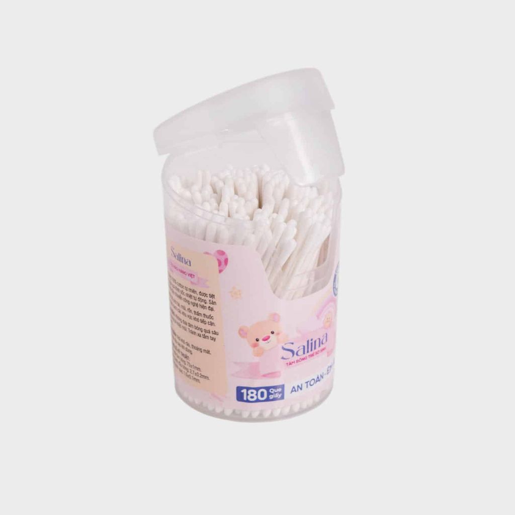 Tăm bông trẻ sơ sinh Salina thân giấy hộp 180 que SBD013GT